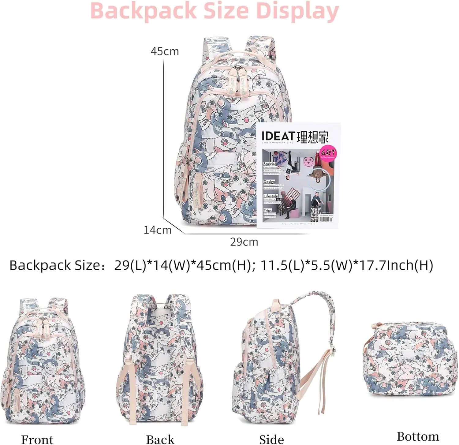 Backpacks for Girls Cute Cat Backpack for School Middle School Girls Bookbag