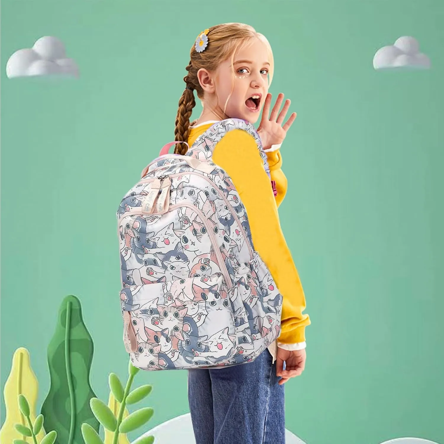 Backpacks for Girls Cute Cat Backpack for School Middle School Girls Bookbag