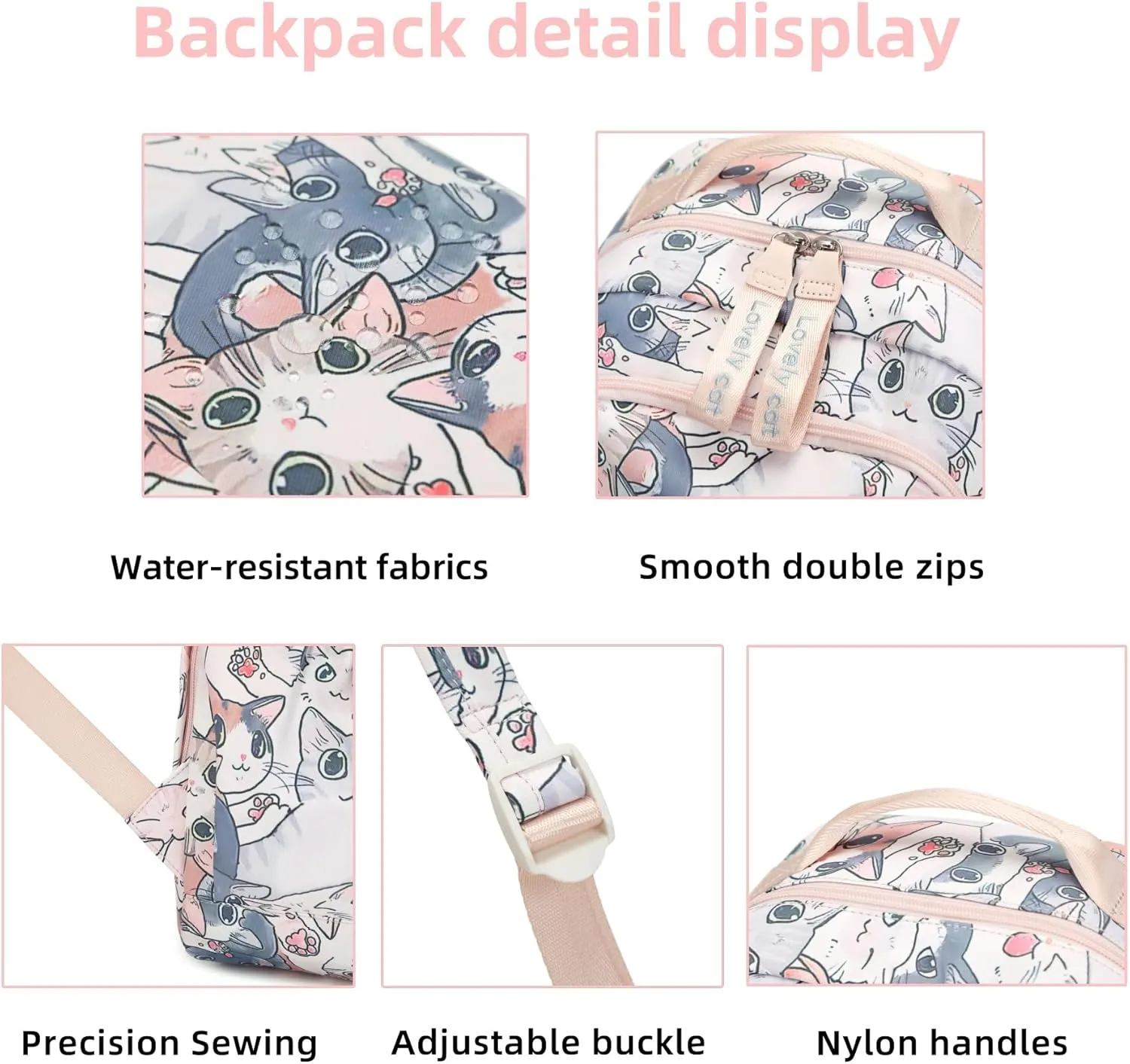 Backpacks for Girls Cute Cat Backpack for School Middle School Girls Bookbag