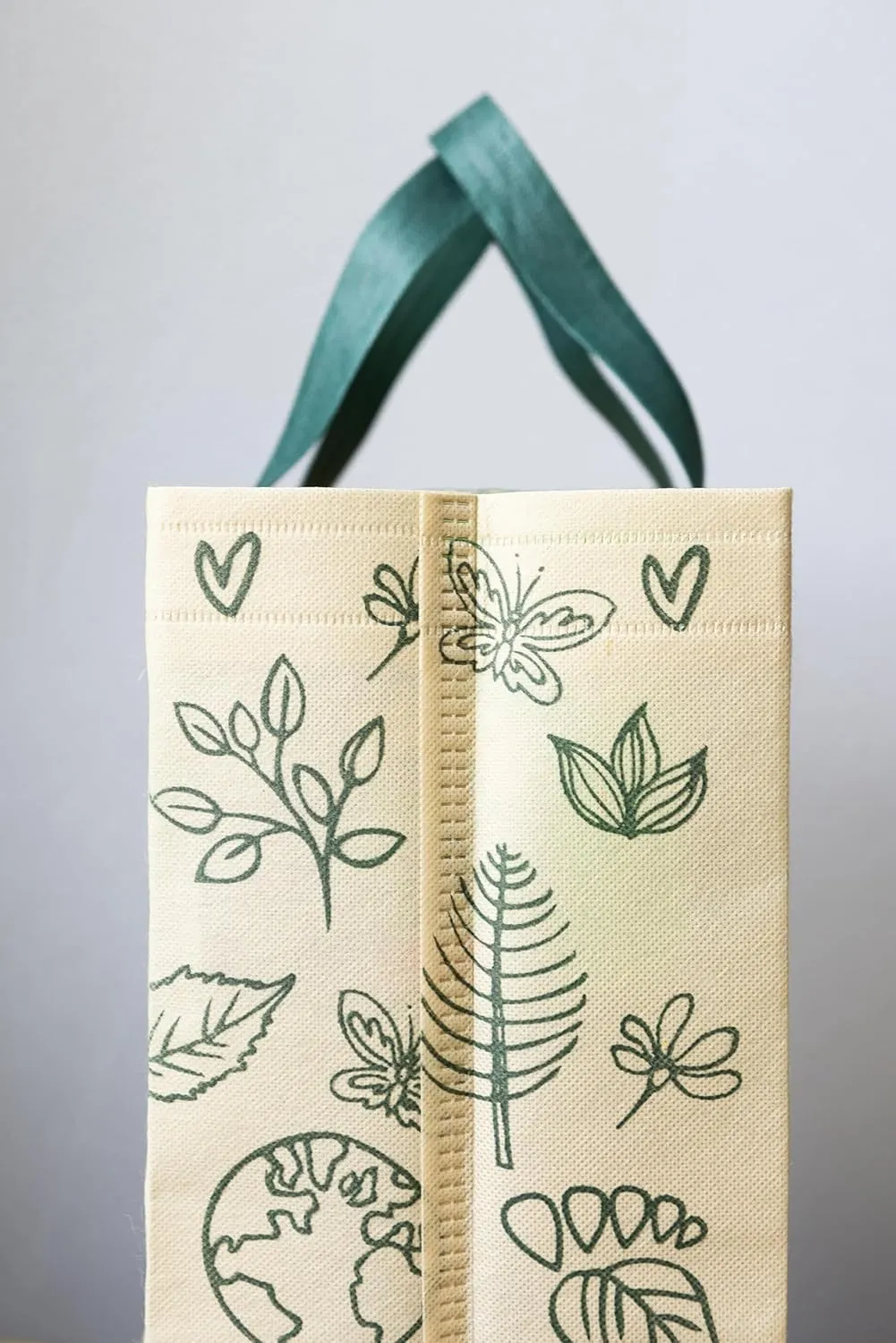 Bagways 30 PACK Reusable Grocery Bags with Handles, Durable, Foldable, Washable Eco-Friendly Shopping Totes, 14x6.5x14 Inch, Beige/Green Design