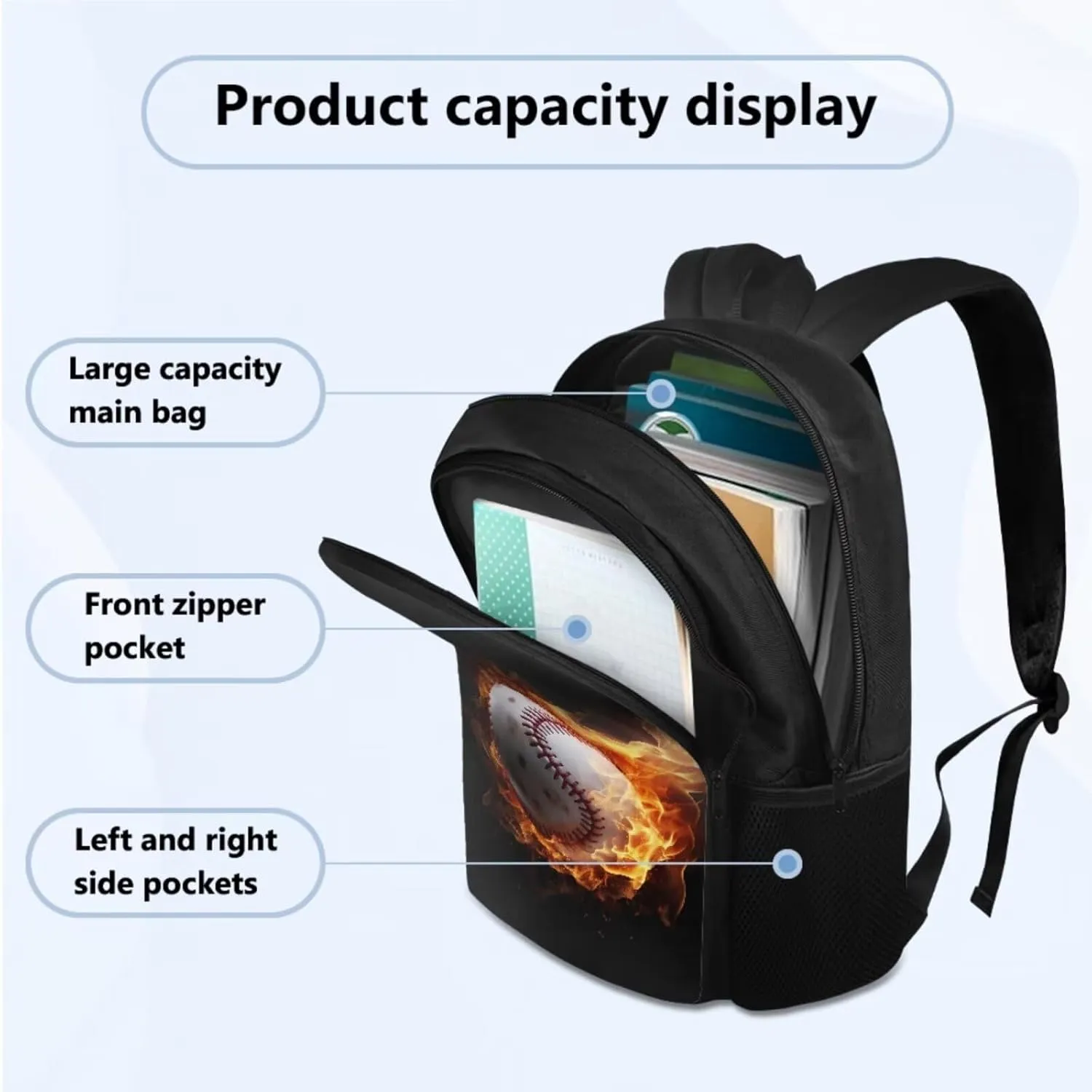 Baseball Kids Backpack Boys Toddler Personalized School Bag Teens Backpacks Ages 8-10 Lightweight Bookbag for Daycare Kindergarten Elementary 3 in 1 School Bag Set