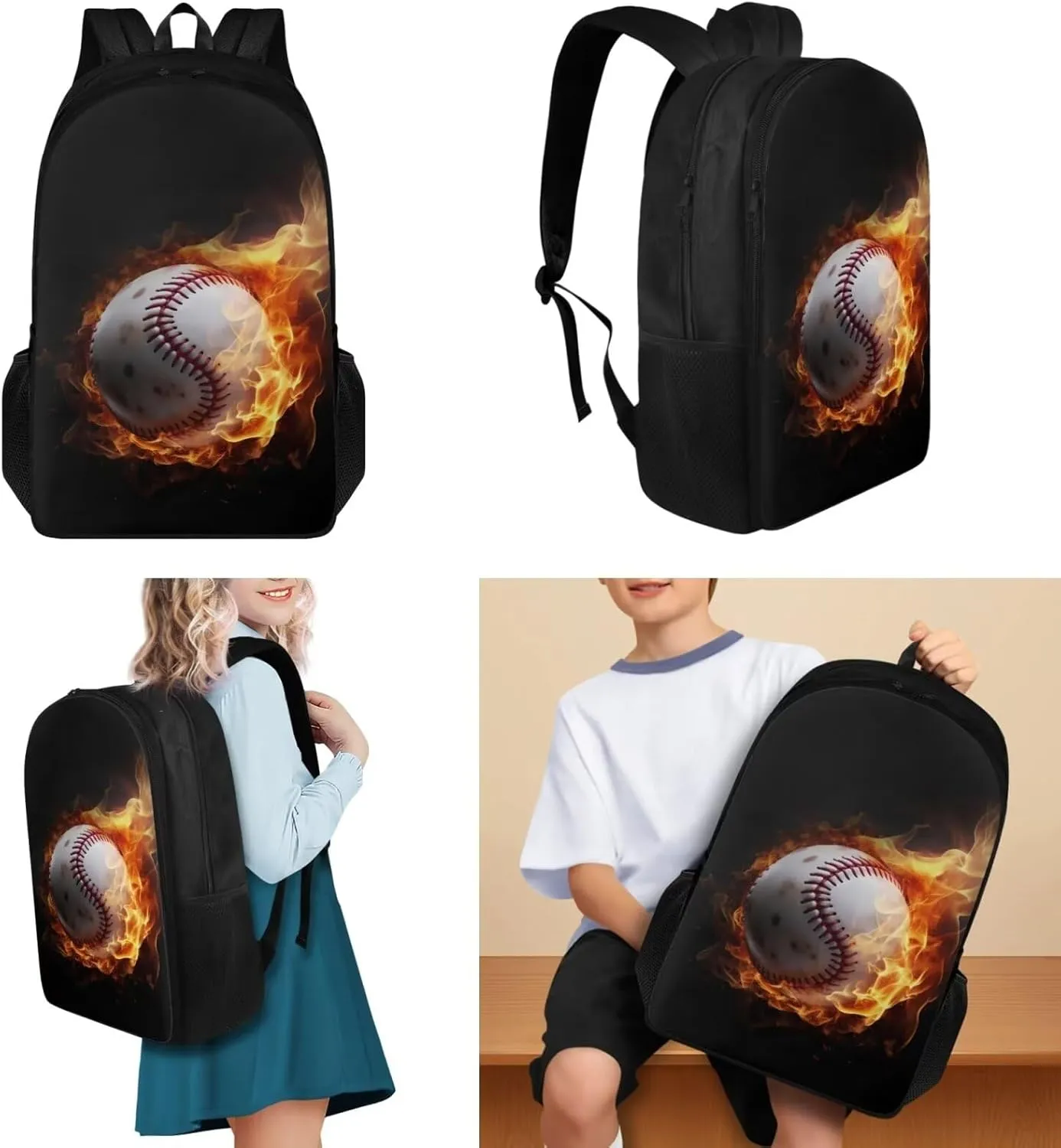 Baseball Kids Backpack Boys Toddler Personalized School Bag Teens Backpacks Ages 8-10 Lightweight Bookbag for Daycare Kindergarten Elementary 3 in 1 School Bag Set