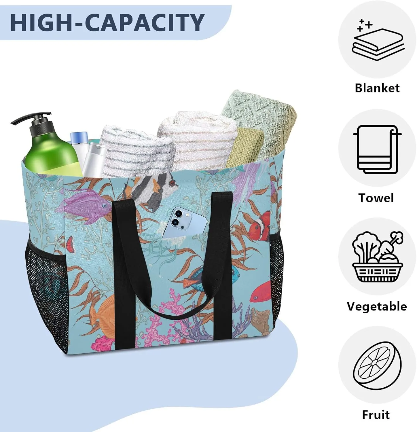 Beach Bag Pool Bag Large Reusable Shopping Bags with Handles