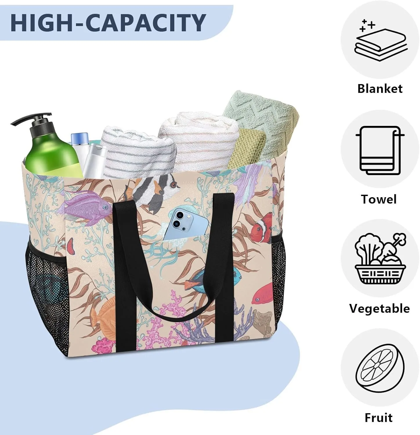 Beach Bag Pool Bag Large Reusable Shopping Bags with Handles