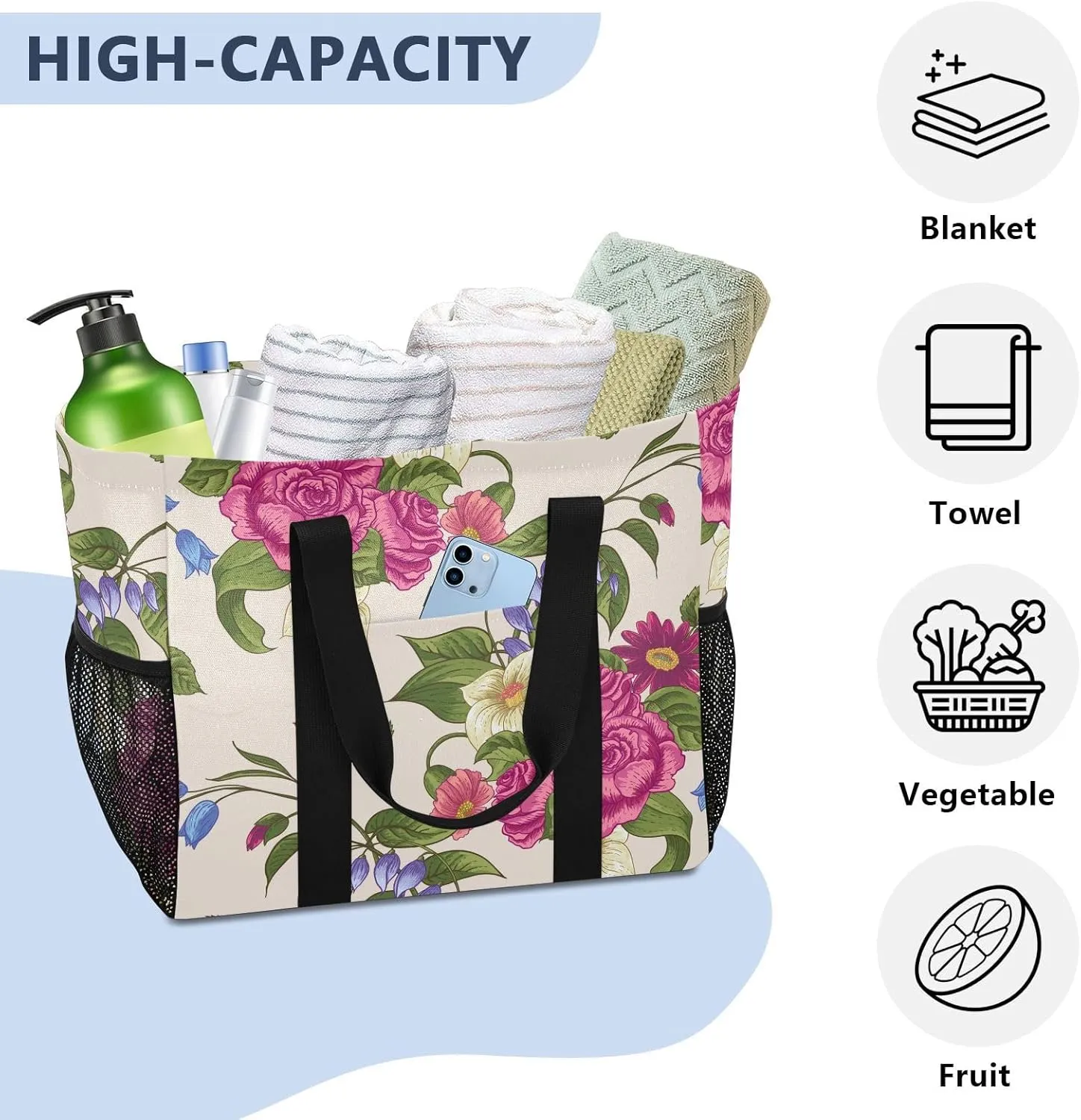 Beach Bag Pool Bag Large Reusable Shopping Bags with Handles