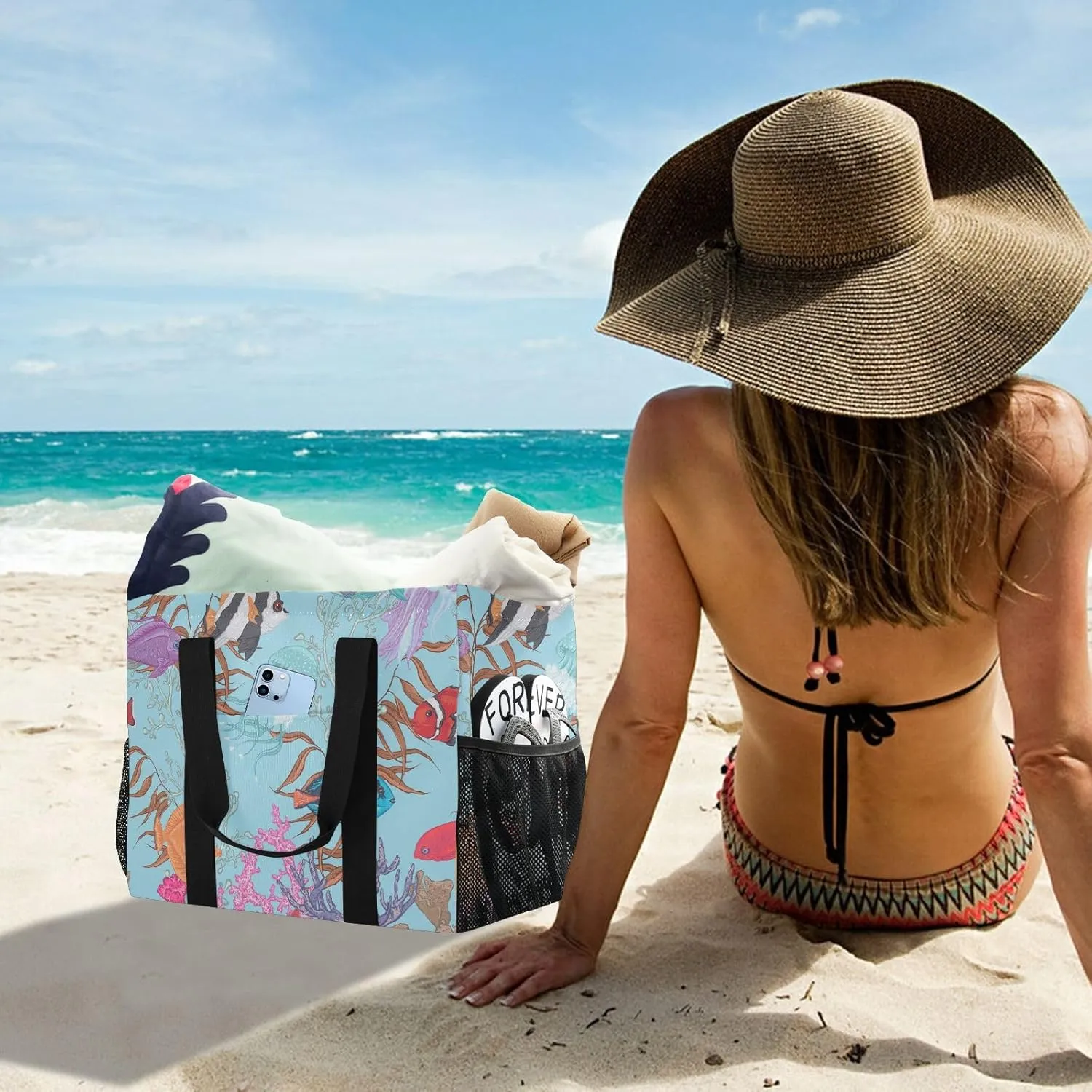 Beach Bag Pool Bag Large Reusable Shopping Bags with Handles