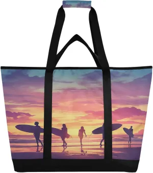 Beach Surfing Tote Bag for Women with Zipper Reusable Grocery Bags Foldable Insulated Cooler Bag Totes Shopping Bags Handbags for Groceries Work Picnic Travel Beach
