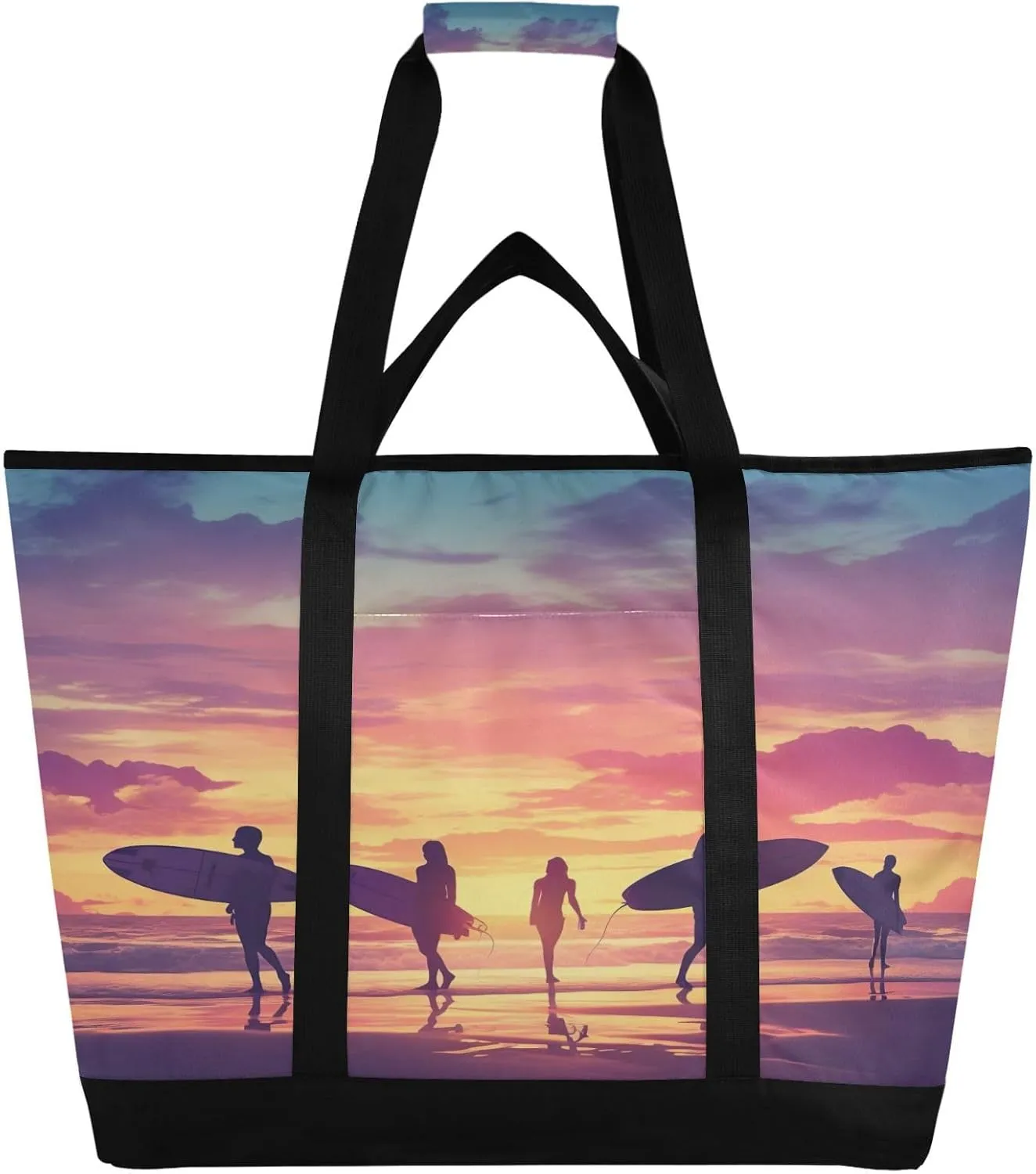 Beach Surfing Tote Bag for Women with Zipper Reusable Grocery Bags Foldable Insulated Cooler Bag Totes Shopping Bags Handbags for Groceries Work Picnic Travel Beach