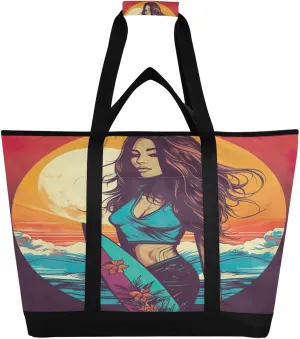 Beach Woman Tote Bag for Women with Zipper Reusable Grocery Bags Foldable Insulated Cooler Bag Totes Shopping Bags Handbags for Groceries Picnic Travel Work Beach
