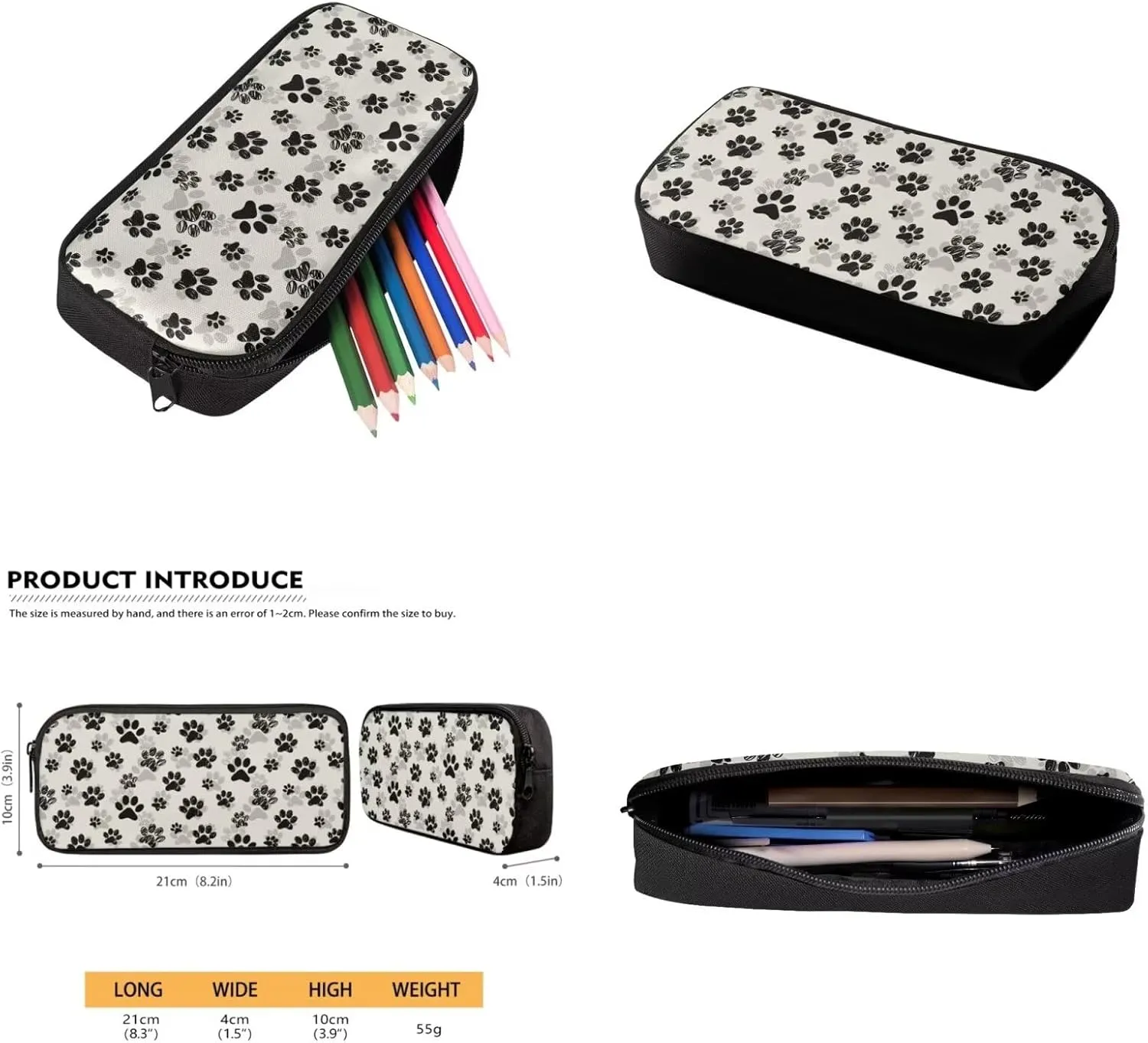 Black Paw Prints Backpacks with Lunchboxes for Girls Kids Backpacks for School Girls Bento Lunch Box Containers Pencil Bag Case Holder Water Bottle Cover Backpack Set 4 In 1