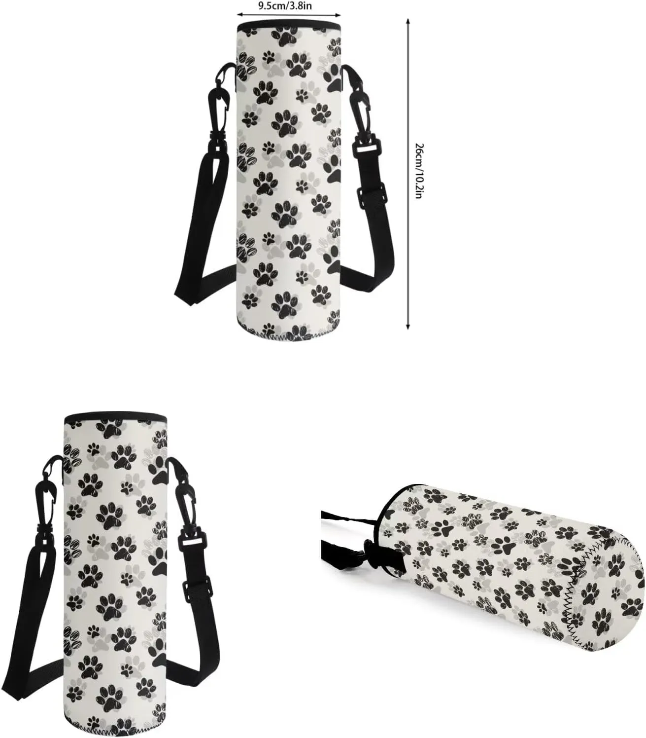 Black Paw Prints Backpacks with Lunchboxes for Girls Kids Backpacks for School Girls Bento Lunch Box Containers Pencil Bag Case Holder Water Bottle Cover Backpack Set 4 In 1