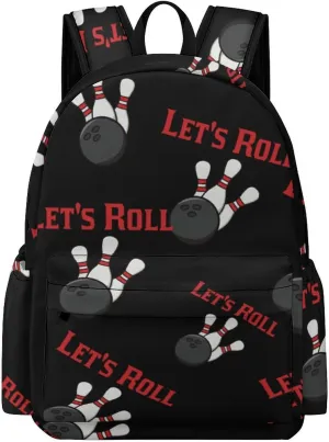 Bowling Let's Roll Travel Hiking Laptop Backpack for Men Women Camping Gym Backpacks Casual Bag
