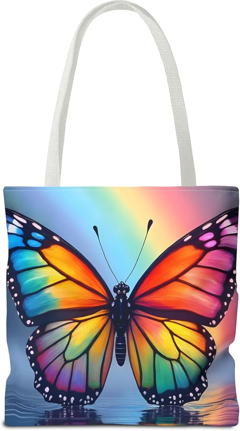 Butterfly Tote Bag- Rainbow Monarch Beach Bag for Girls Pretty Colorful Reusable Shopping Bags Fun Kids Travel Totes