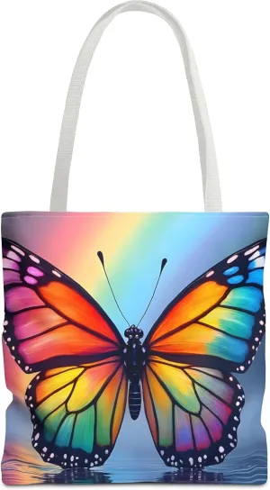 Butterfly Tote Bag- Rainbow Monarch Beach Bag for Girls Pretty Colorful Reusable Shopping Bags Fun Kids Travel Totes