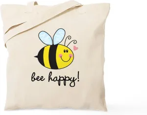 CafePress Bee Happy Tote Bag Natural Canvas Tote Bag, Reusable Shopping Bag