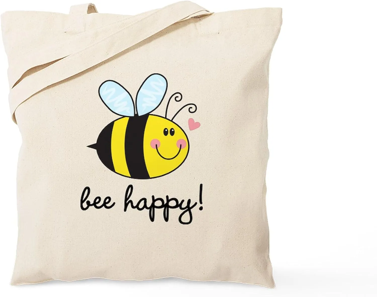 CafePress Bee Happy Tote Bag Natural Canvas Tote Bag, Reusable Shopping Bag