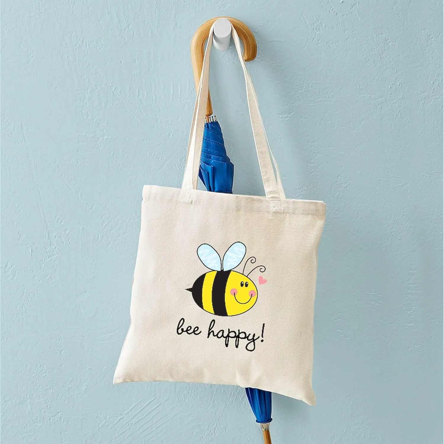 CafePress Bee Happy Tote Bag Natural Canvas Tote Bag, Reusable Shopping Bag