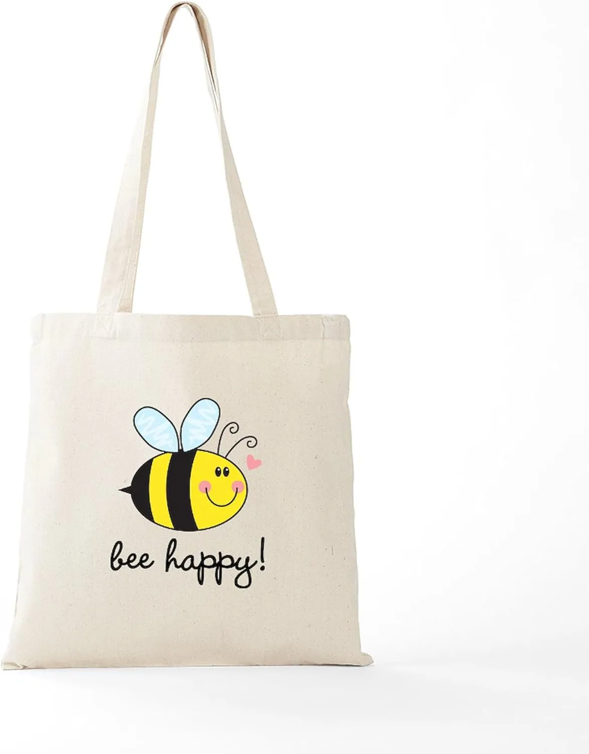 CafePress Bee Happy Tote Bag Natural Canvas Tote Bag, Reusable Shopping Bag