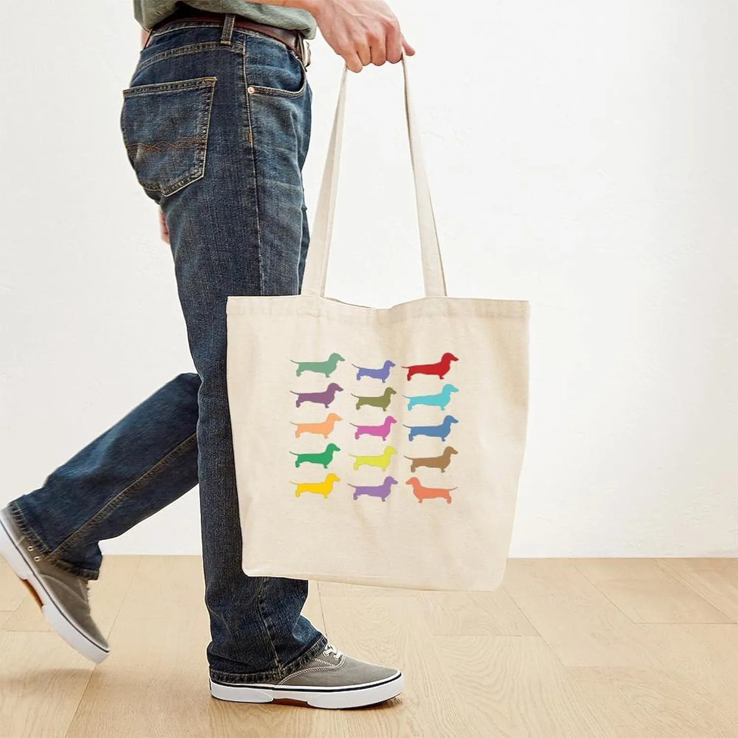 CafePress Colorful Dachshunds Tote Bag Natural Canvas Tote Bag, Reusable Shopping Bag