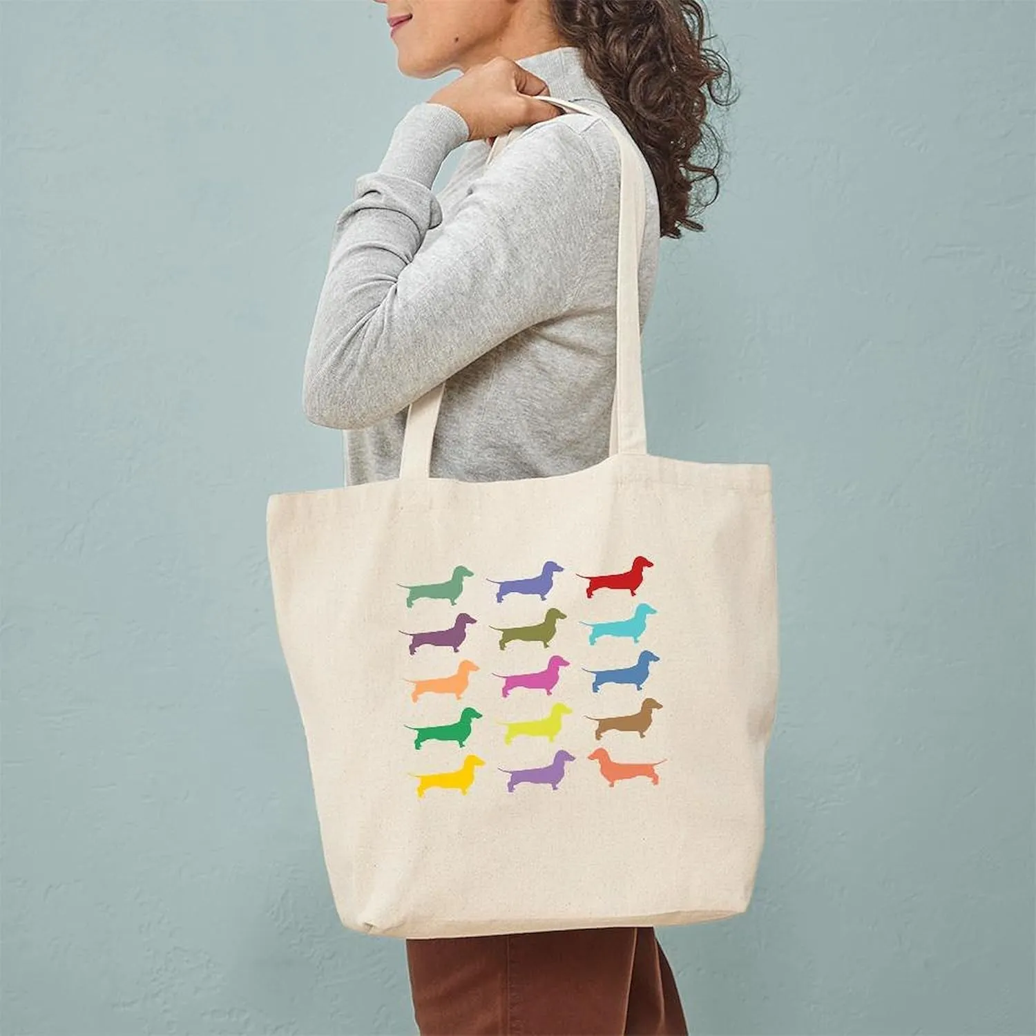 CafePress Colorful Dachshunds Tote Bag Natural Canvas Tote Bag, Reusable Shopping Bag