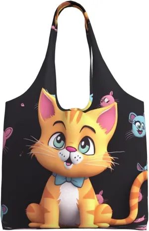 Canvas Tote Bag for Women Shoulder Tote Purse Reusable Grocery Bag Cartoon cat(1) Aesthetic Shopping Bags