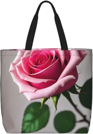 Canvas Tote Bag for Women Shoulder Tote Purse Reusable Grocery Bag Pink Dahlia Aesthetic Shopping Bags