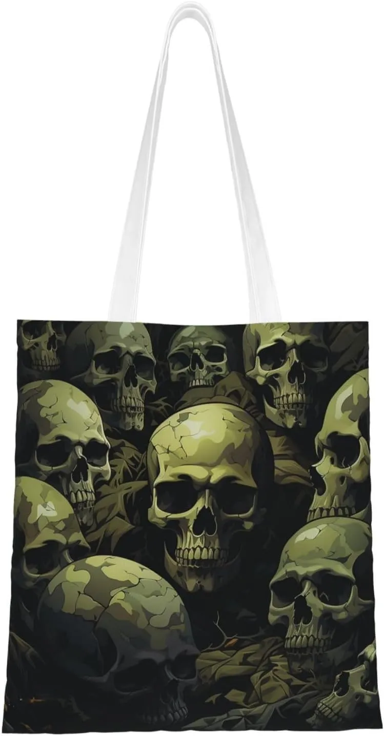 Canvas Tote Bag for Women Shoulder Tote Purse Reusable Grocery Bag Skull camouflage pattern Aesthetic Shopping Bags