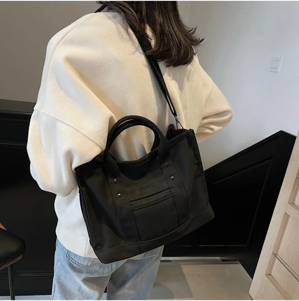 Canvas Tote Bag Women Cute Hobo Bags Crescent Satchels Shoulder Bag Crossbody Purse Travel Work Top-handle Tote Handbag
