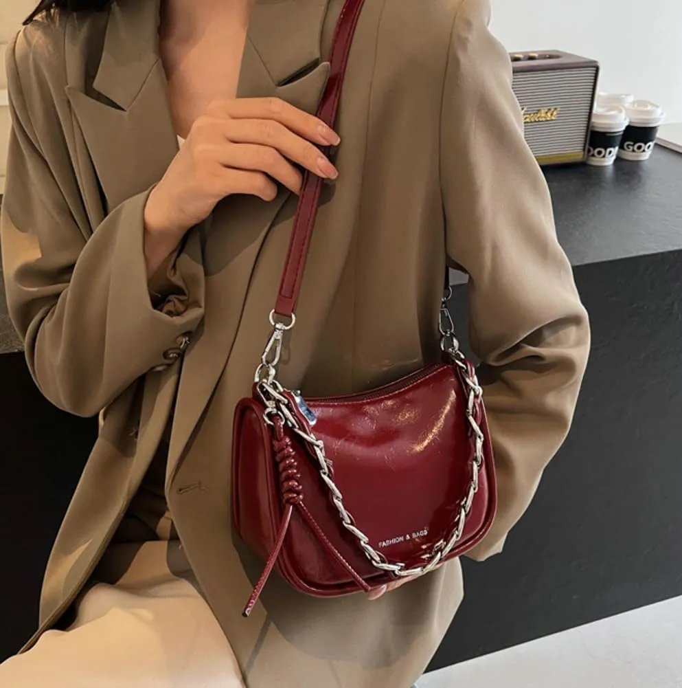 Casual Shoulder Purses For Women Crossbody Handbag with Chain Satchels Commuting Designer PU Leather Underarm College Bag