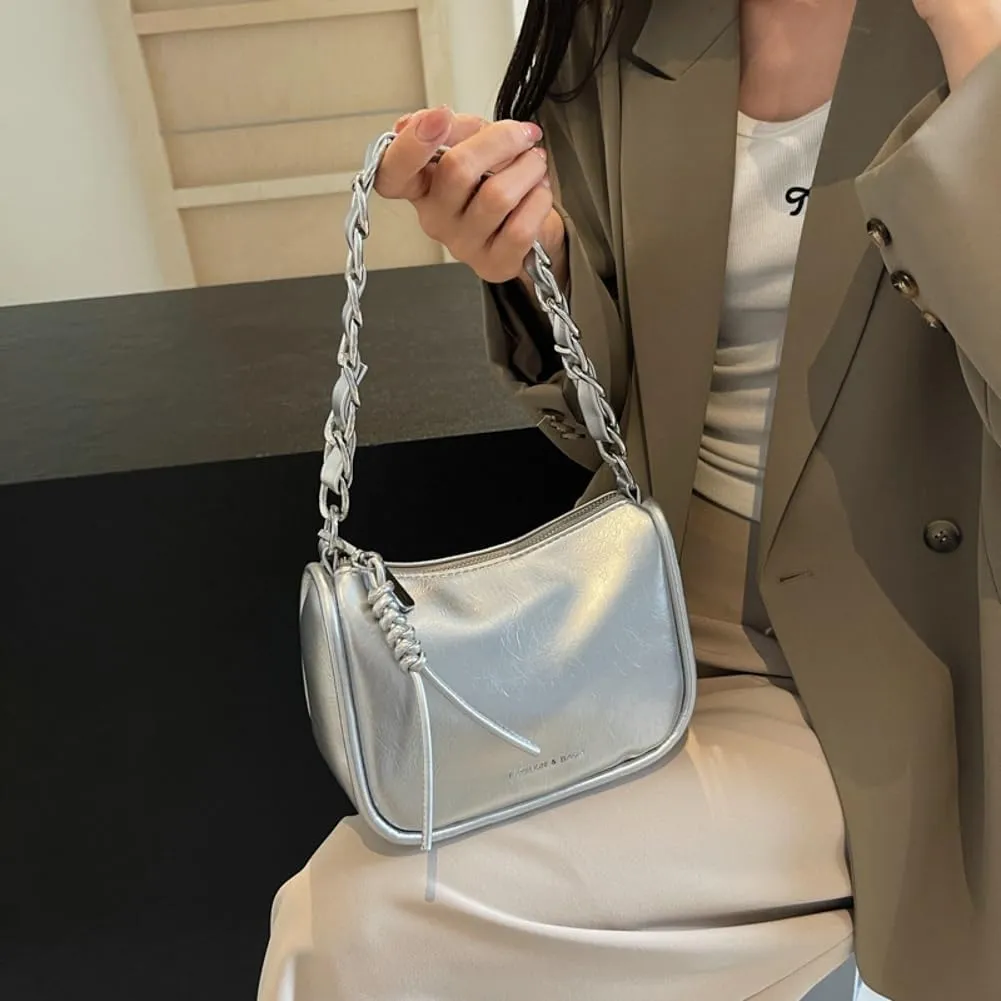 Casual Shoulder Purses For Women Crossbody Handbag with Chain Satchels Commuting Designer PU Leather Underarm College Bag