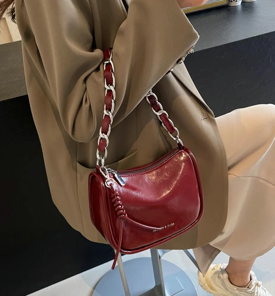 Casual Shoulder Purses For Women Crossbody Handbag with Chain Satchels Commuting Designer PU Leather Underarm College Bag