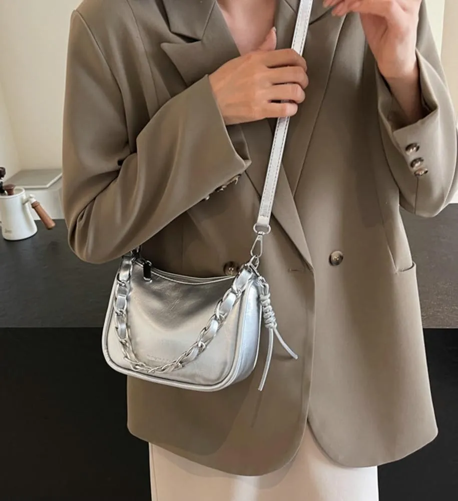 Casual Shoulder Purses For Women Crossbody Handbag with Chain Satchels Commuting Designer PU Leather Underarm College Bag