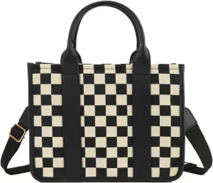 Checkered Crossbody Bag Women Canvas Tote Handbag Checkered Purse Satchels Hobo Bags Slouchy Shoulder Bag for Work Travel