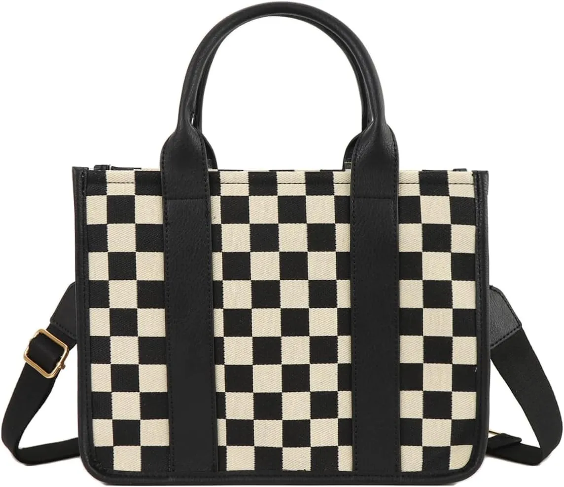 Checkered Crossbody Bag Women Canvas Tote Handbag Checkered Purse Satchels Hobo Bags Slouchy Shoulder Bag for Work Travel
