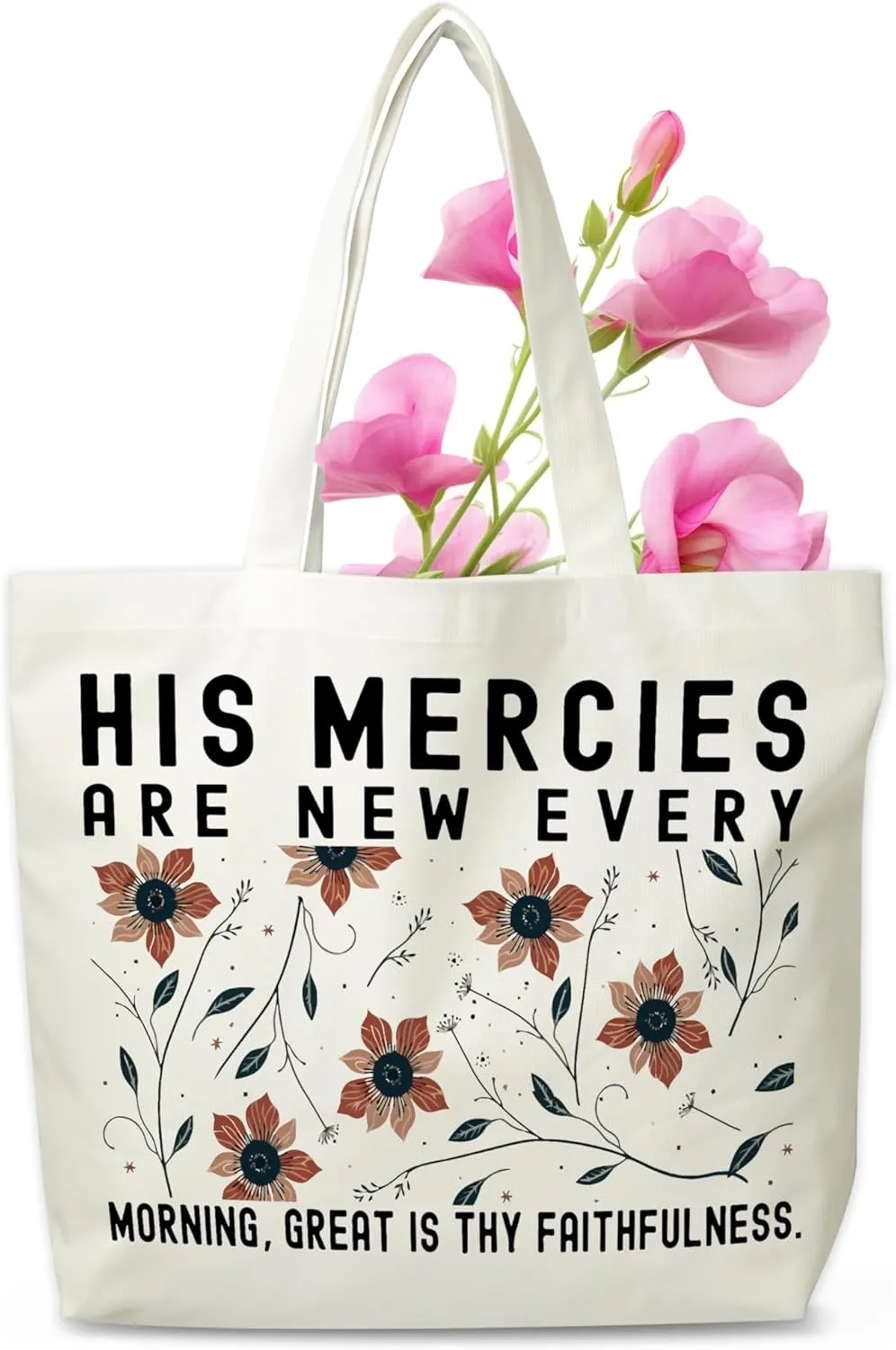 Christian Canvas Tote Bag, Religious Aesthetic Shopping Grocery Bag, Wildflowers Beach Bag Gifts For Women Lady Sister Friend Family, Bible Verse Reusable Grocery Bag, Spring Party Totes, 13