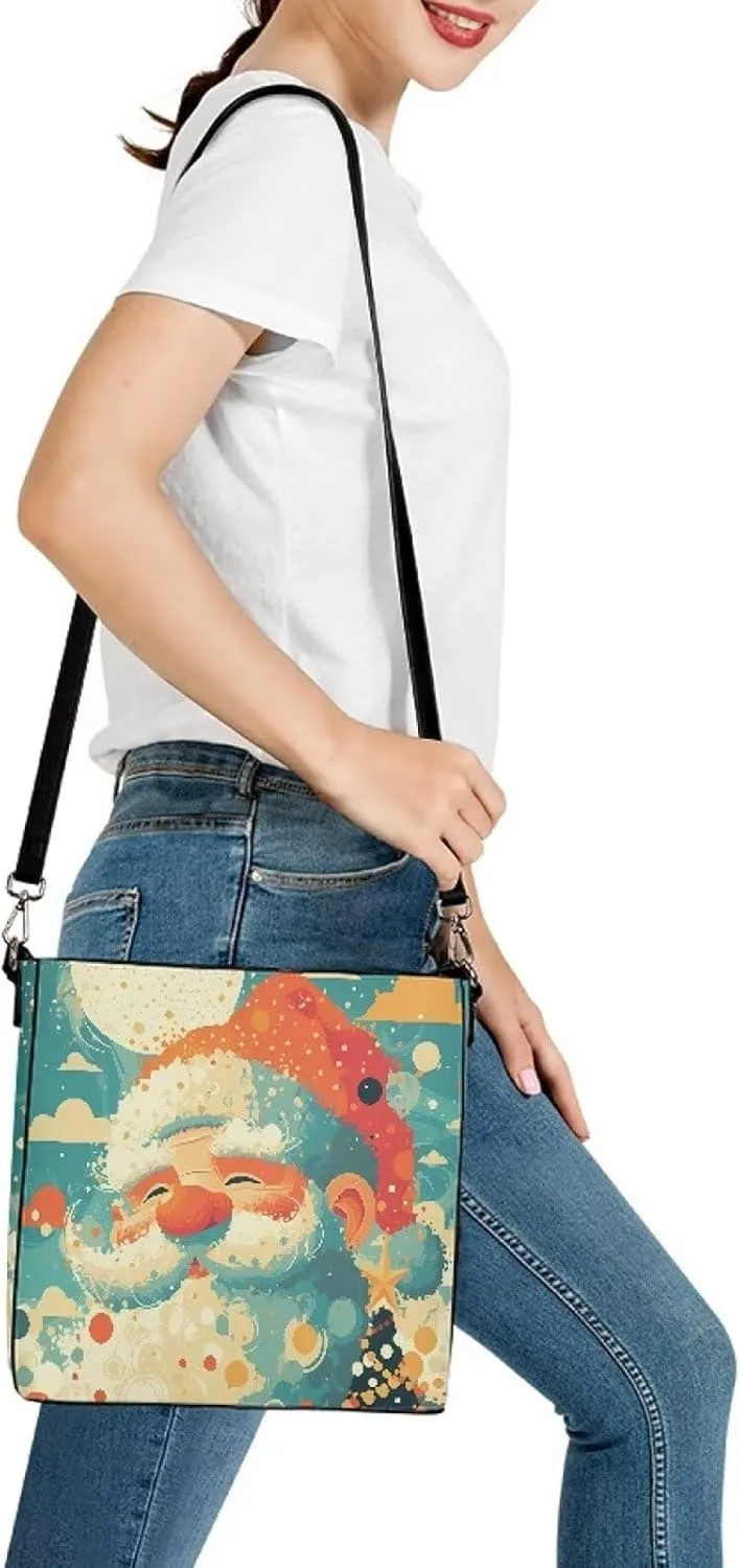 Christmas Tote Bag for Women, Xmas Bucket Totes Bag, PU Leather Shoulder Tote Bags Holiday Gift for Mom Teacher