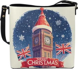 Christmas Tote Bag for Women, Xmas Bucket Totes Bag, PU Leather Shoulder Tote Bags Holiday Gift for Mom Teacher