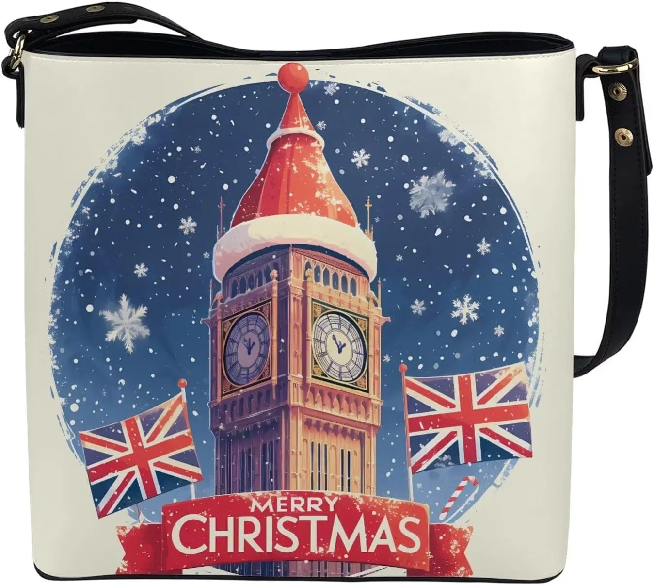 Christmas Tote Bag for Women, Xmas Bucket Totes Bag, PU Leather Shoulder Tote Bags Holiday Gift for Mom Teacher