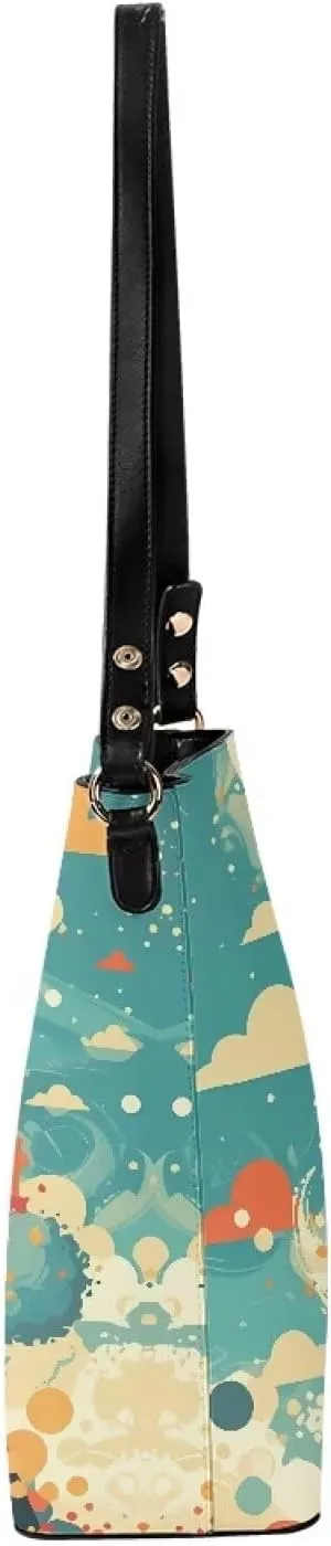 Christmas Tote Bag for Women, Xmas Bucket Totes Bag, PU Leather Shoulder Tote Bags Holiday Gift for Mom Teacher