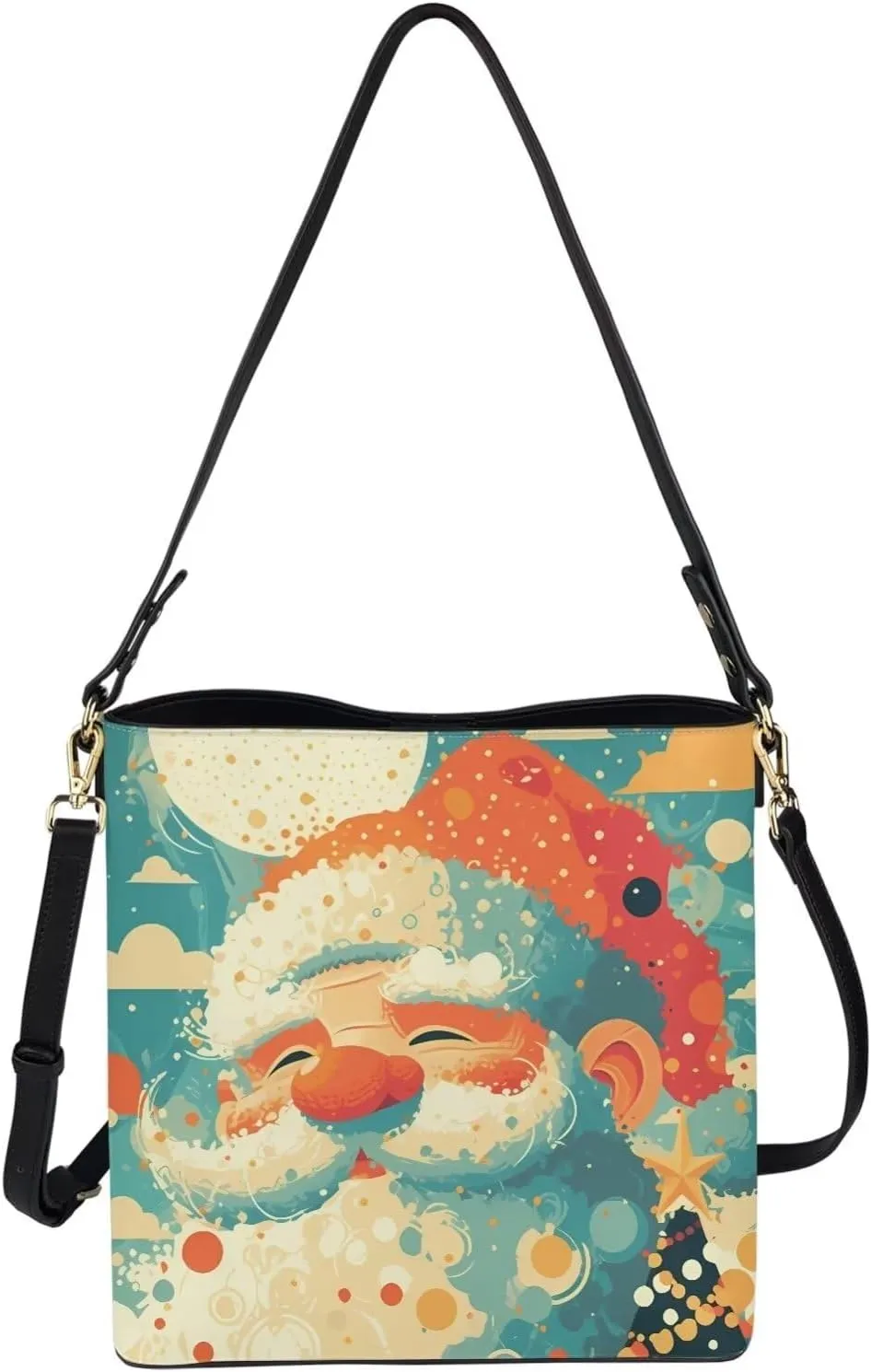 Christmas Tote Bag for Women, Xmas Bucket Totes Bag, PU Leather Shoulder Tote Bags Holiday Gift for Mom Teacher