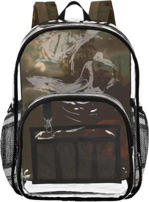 Clear Backpack for Women Girls Backpack for Kids Plastic Transparent Bookbag Trappers Camp Albert Bierstadt Art