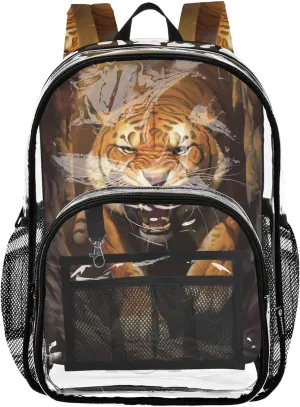 Clear Backpack for Women Girls Backpack Kids Boys Plastic School Clear Bookbag Angry Tiger Painting