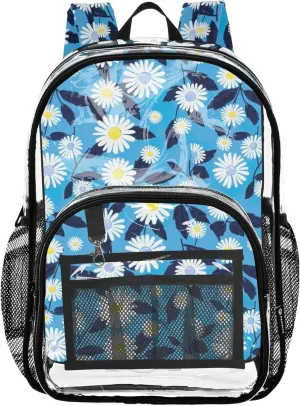 Clear Backpack Women Cute Boys Backpacks for Girls Plastic Transparent Bookbag Cute Daisy Blue
