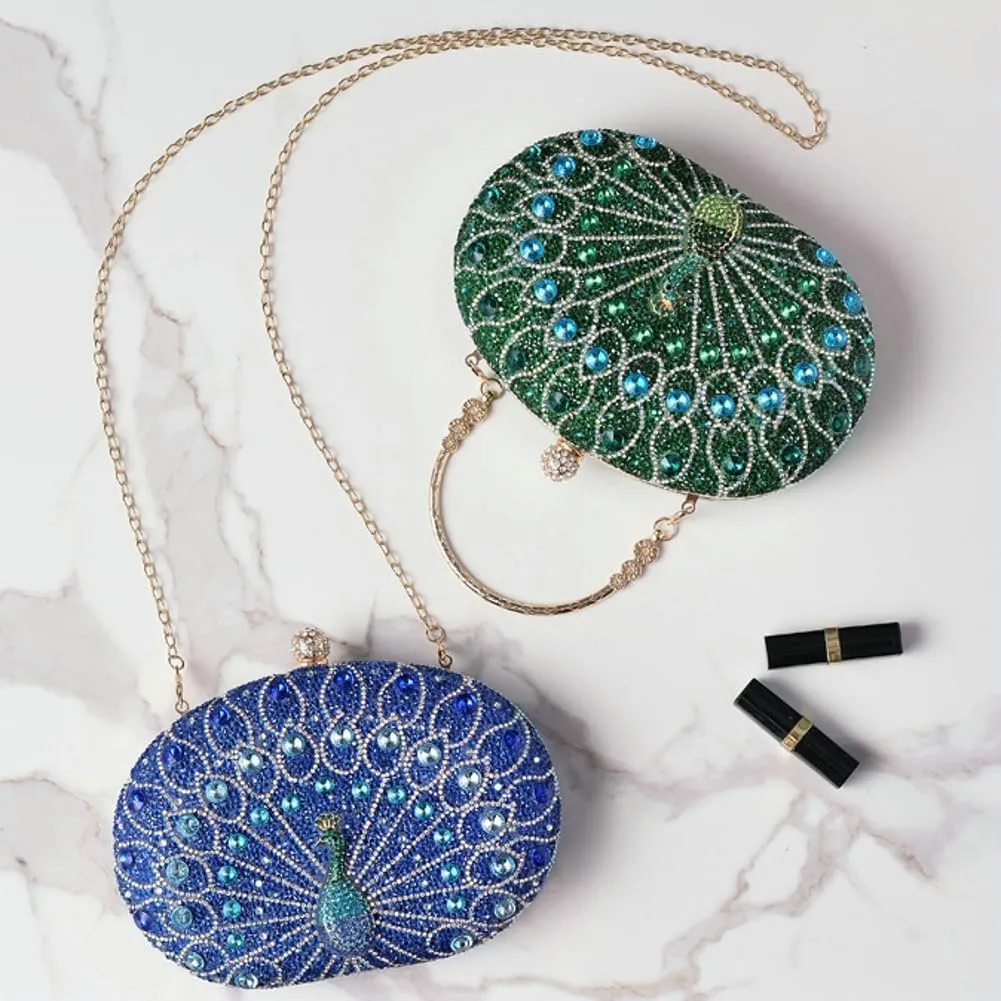 Clutch Purses for Women Peacock Rhinestone Purse Evening Bag Party Clutch Shoulder Handbag Crystal Glitter Handbags Satchels