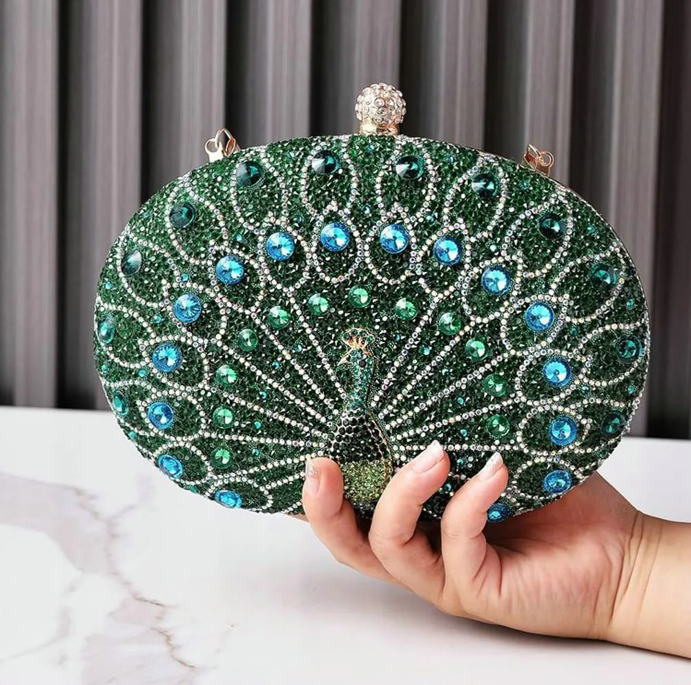 Clutch Purses for Women Peacock Rhinestone Purse Evening Bag Party Clutch Shoulder Handbag Crystal Glitter Handbags Satchels