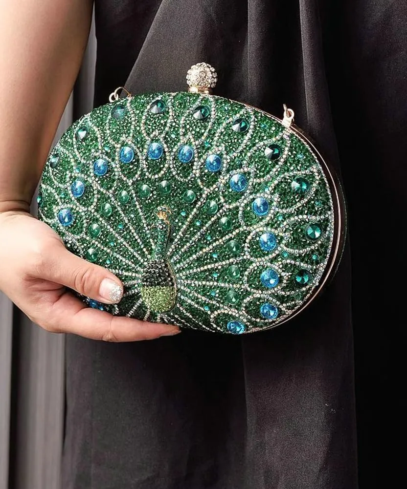 Clutch Purses for Women Peacock Rhinestone Purse Evening Bag Party Clutch Shoulder Handbag Crystal Glitter Handbags Satchels