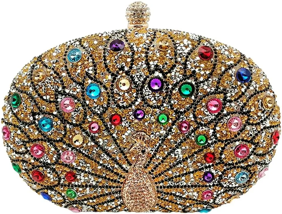 Clutch Purses for Women Peacock Rhinestone Purse Evening Bag Party Clutch Shoulder Handbag Crystal Glitter Handbags Satchels
