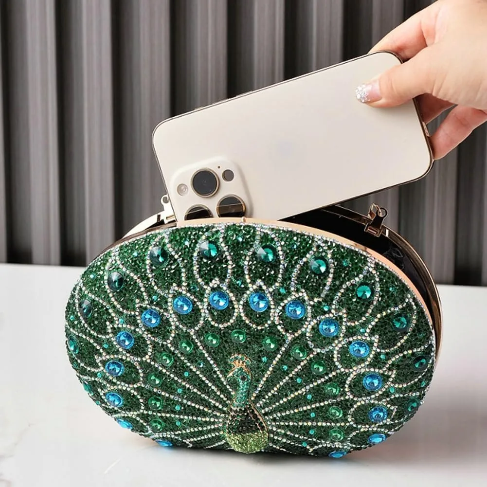 Clutch Purses for Women Peacock Rhinestone Purse Evening Bag Party Clutch Shoulder Handbag Crystal Glitter Handbags Satchels