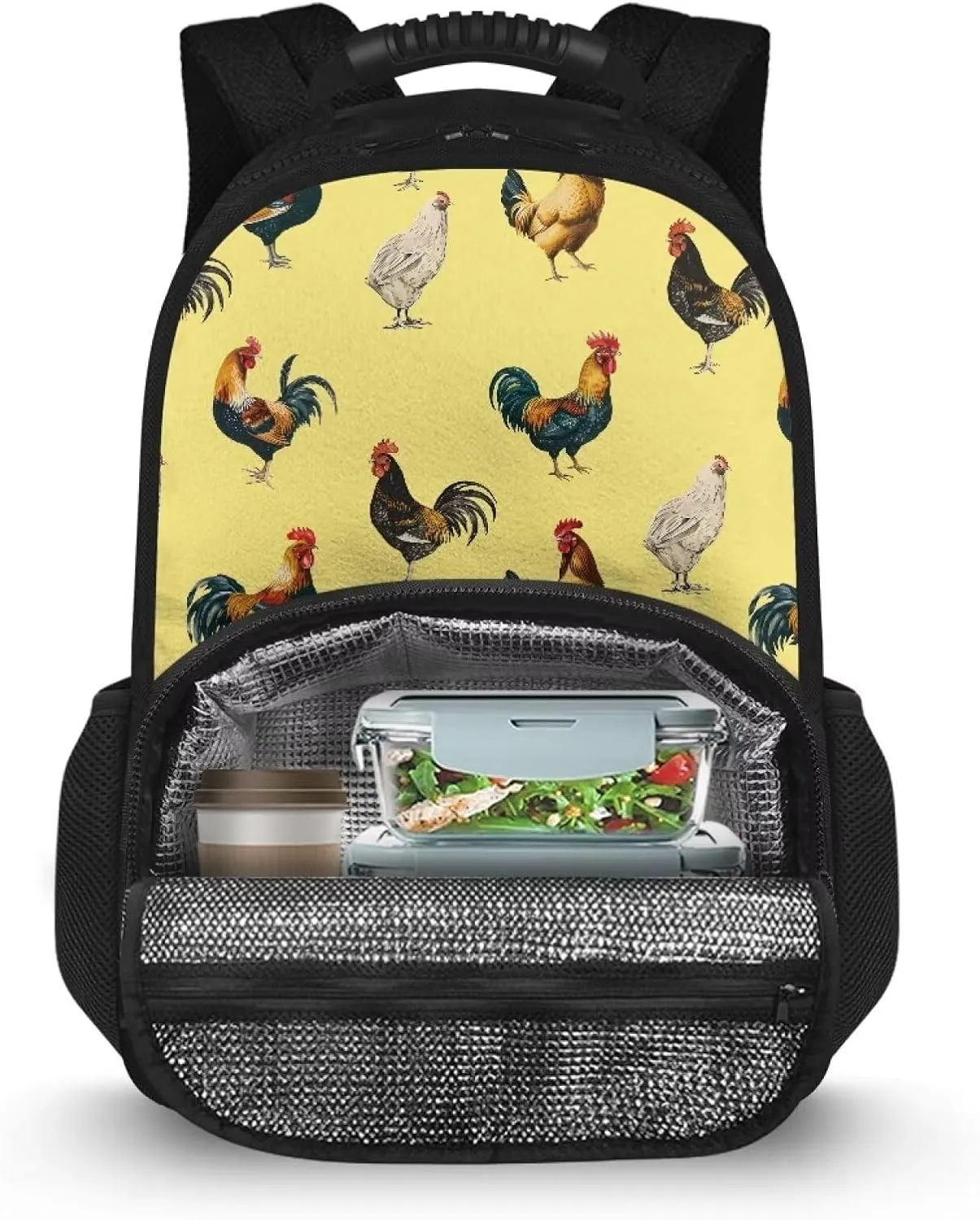 COEQINE Farm Themes Chicken Backpack For Work Teacher Leafproof Backpack With Lunch Bag Large Capacity Backpack With Handles Zipper Backpack With Handles Portable Food Bag Keep Cold