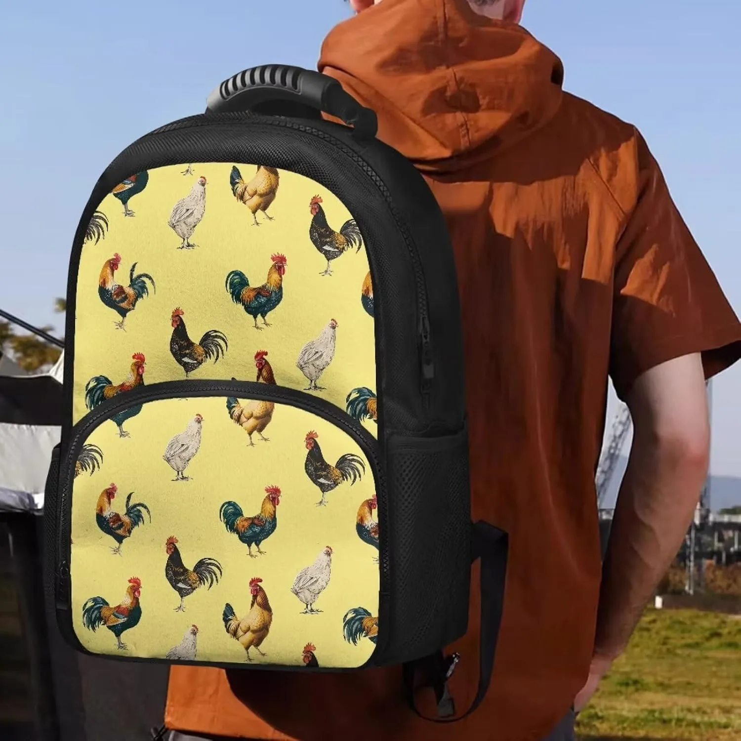 COEQINE Farm Themes Chicken Backpack For Work Teacher Leafproof Backpack With Lunch Bag Large Capacity Backpack With Handles Zipper Backpack With Handles Portable Food Bag Keep Cold